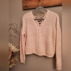 Women's Peach Lace-Up Sweater